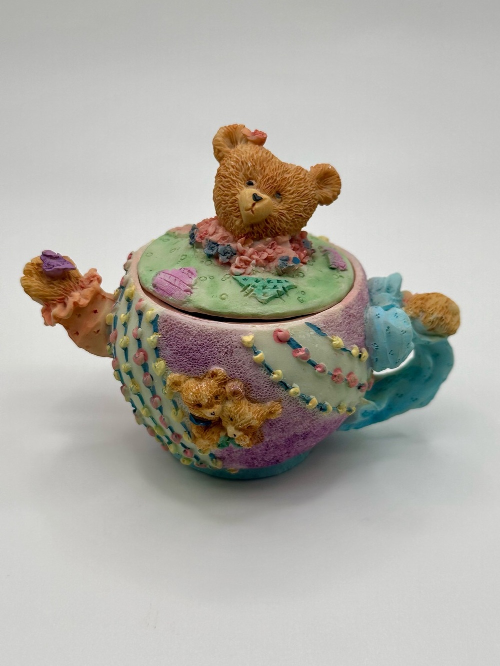 Vintage Miniature I’m a Little Teapot Trinket Box Figure Teddy Bear Hobby Lobby
